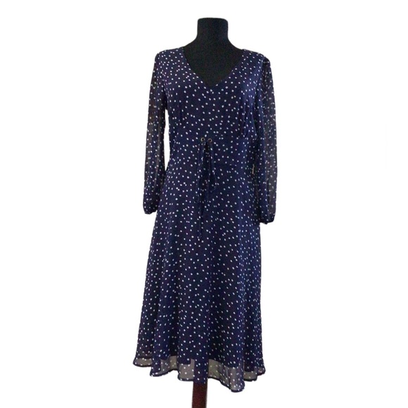 Lulus | Elicia Blue Polka Dot Long Sleeve Dress Size M Midi Length Lined - Picture 1 of 14